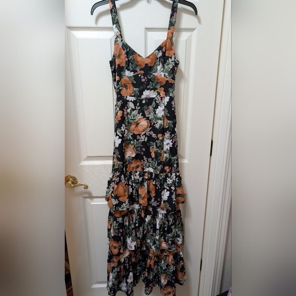 Abercrombie & Fitch Ruffle Tiered Black Orange Floral Maxi Dress Size XS - Picture 2 of 7